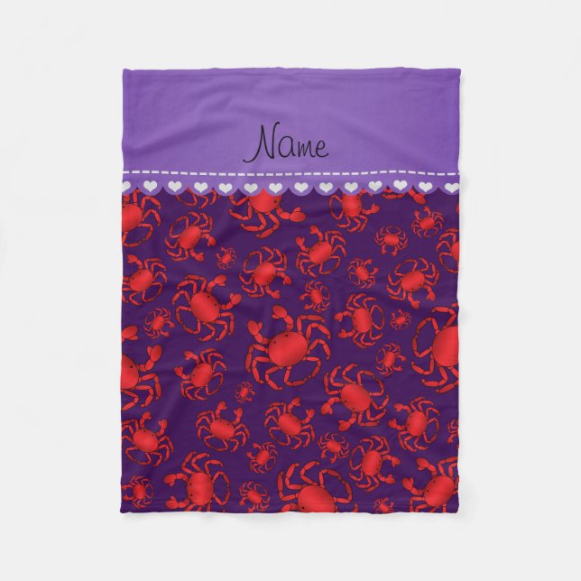 Personalised name purple red crab pattern fleece blanket (Front)