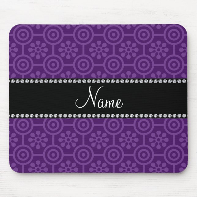 Personalised name purple retro flowers mouse pad (Front)