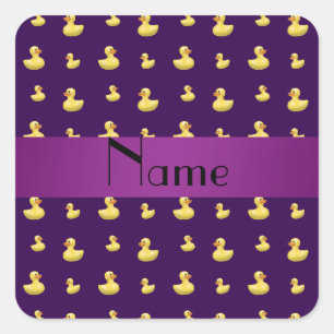 Personalised name purple rubber duck pattern square sticker