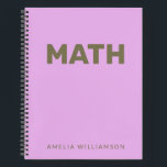 Personalised Name Purple School Subject Math Lilac Notebook<br><div class="desc">Math | Personalised School Graph Paper Purple Notebook</div>