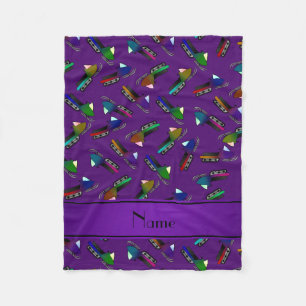 Personalised name purple snowmobiles fleece blanket