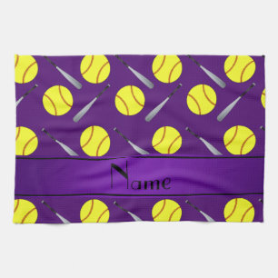 Personalised name purple softball pattern tea towel