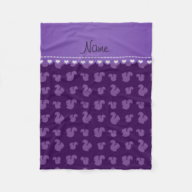 Personalised name purple squirrel pattern fleece blanket (Front)