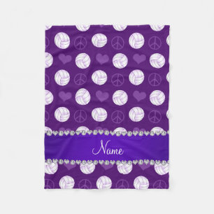 Personalised name purple volleyballs peace hearts fleece blanket