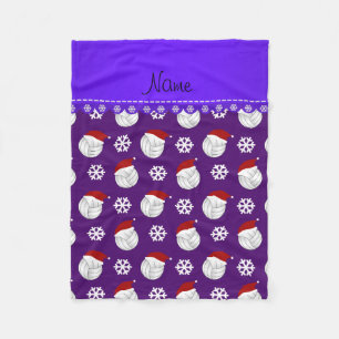 Personalised name purple volleyballs santa hats fleece blanket