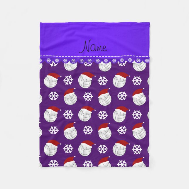 Personalised name purple volleyballs santa hats fleece blanket (Front)
