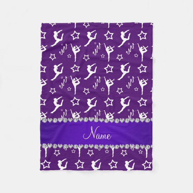 Personalised name purple white gymnastics stars fleece blanket (Front)