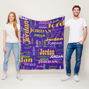 Personalised Name Purple Yellow Green Retro Colour Fleece Blanket