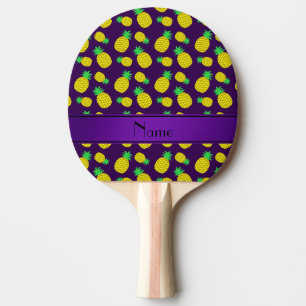 Personalised name purple yellow pineapples ping pong paddle