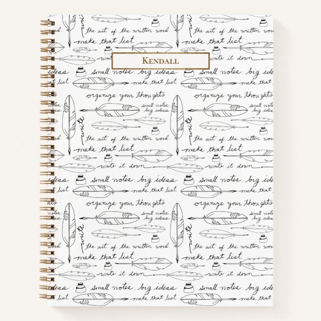 Personalised Name Quills & Ink Gold white Writing  Notebook (Front)