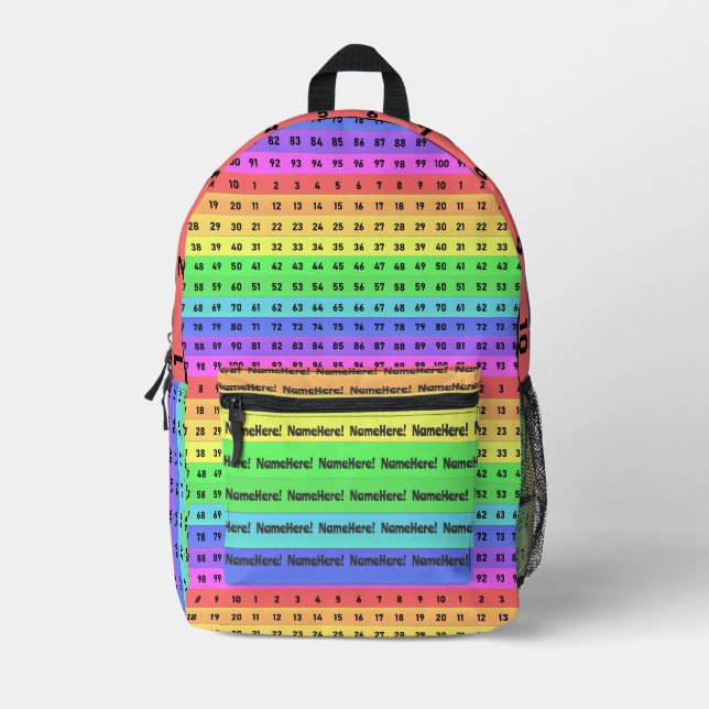 Personalised Name Rainbow 100 Numbers Chart School Printed Backpack (Front)