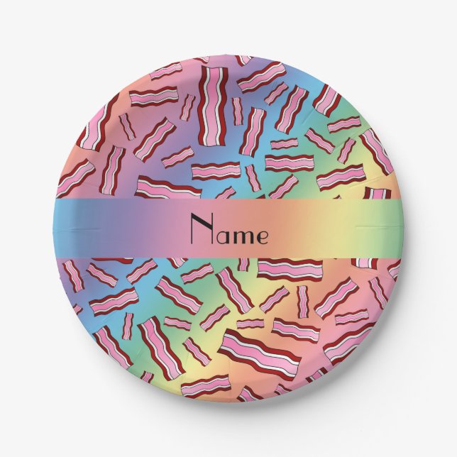 Personalised name rainbow bacon pattern paper plate (Front)