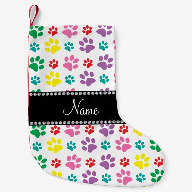 Personalised name rainbow dog paws small christmas stocking (Front)