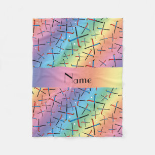 Personalised name rainbow field hockey fleece blanket