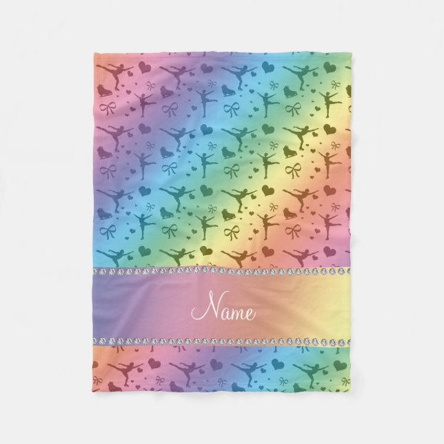 Personalised name rainbow figure skating fleece blanket (Front)