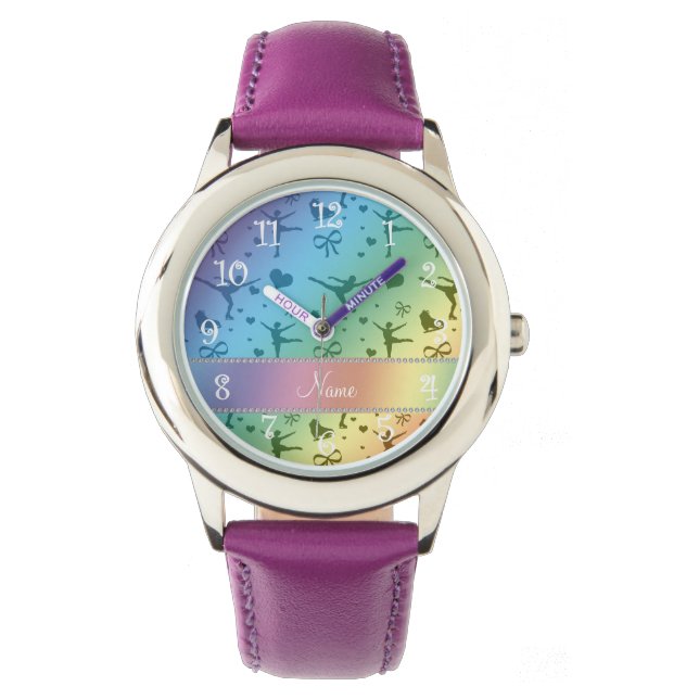 Personalised name rainbow figure skating watch (Front)
