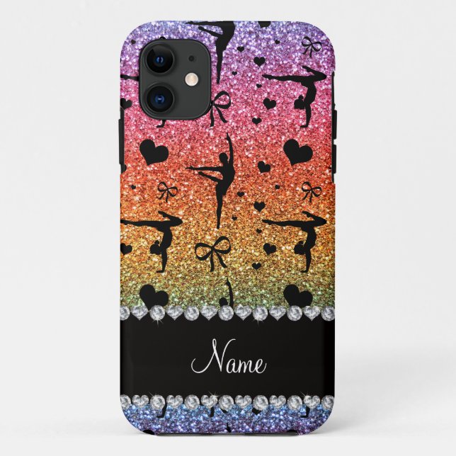 Personalised name rainbow glitter gymnastics Case-Mate iPhone case (Back)