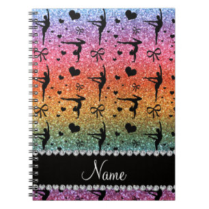 Personalised name rainbow glitter gymnastics notebook