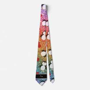 Personalised name rainbow glitter penguins hearts tie