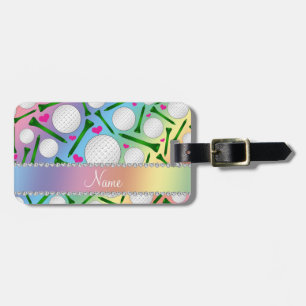 Personalised name rainbow golf balls tees hearts luggage tag