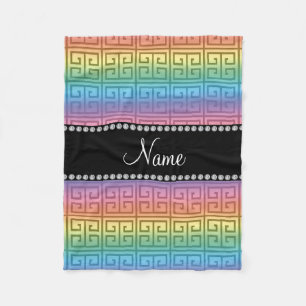 Personalised name rainbow greek key pattern fleece blanket