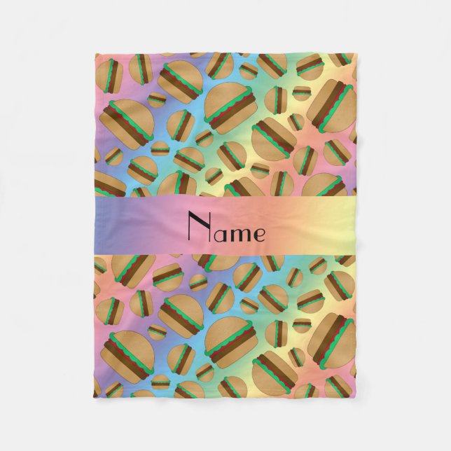 Personalised name rainbow hamburger pattern fleece blanket (Front)