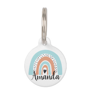 Personalised Name Rainbow Heart Blue Peach Pet Tag