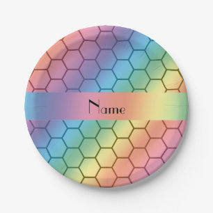 Personalised name rainbow honeycomb paper plate