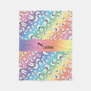 Personalised name rainbow karate pattern fleece blanket
