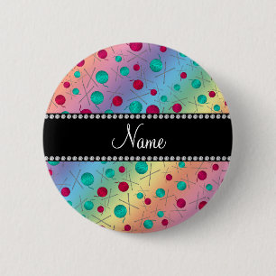 Personalised name rainbow knitting pattern 6 cm round badge