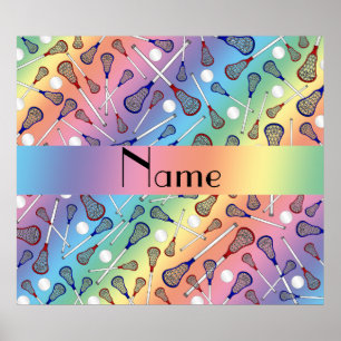 Personalised name rainbow lacrosse pattern poster