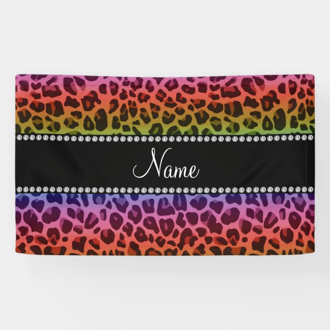 Personalised name rainbow leopard pattern banner (Horizontal)