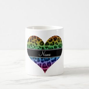 Personalised name rainbow leopard pattern coffee mug