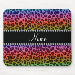 Personalised name rainbow leopard pattern mouse pad