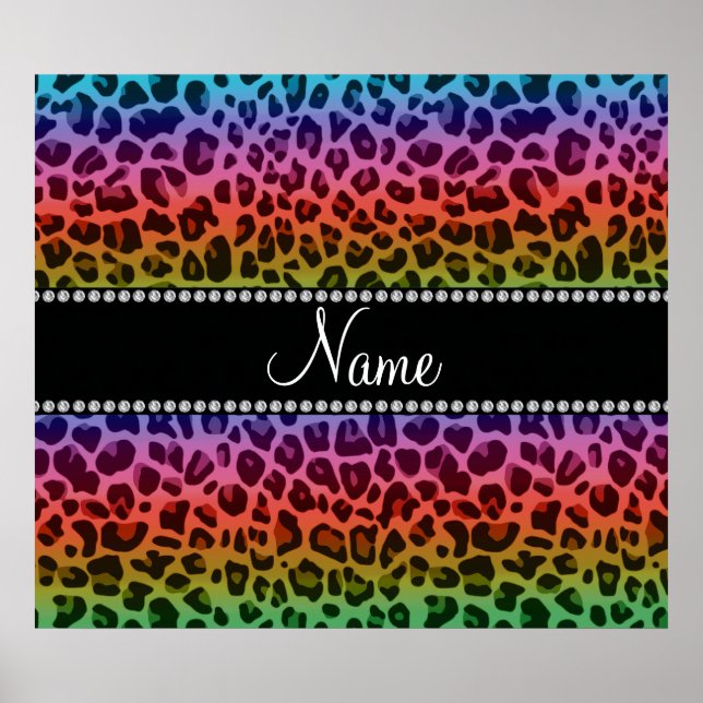 Personalised name rainbow leopard pattern poster (Front)
