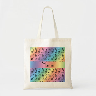 Personalised name rainbow music notes tote bag