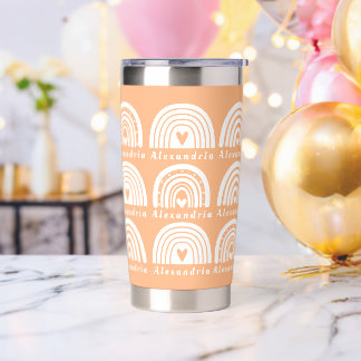 Personalised Name Rainbow Pattern Peach Insulated Tumbler
