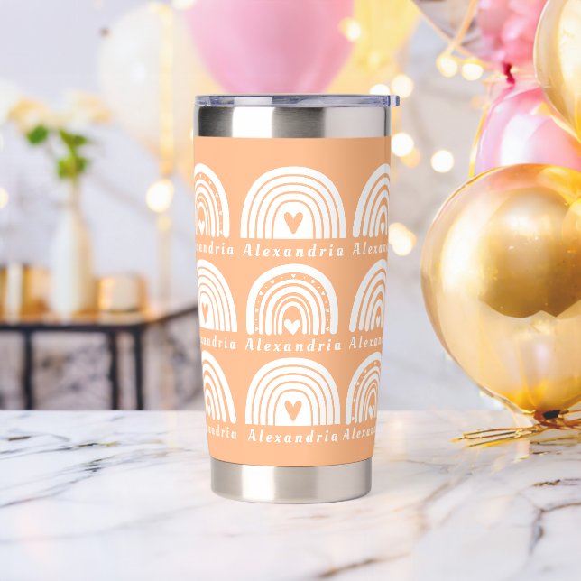 Personalised Name Rainbow Pattern Peach Insulated Tumbler (Bachelor Party)