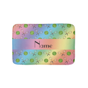 Personalised name rainbow tennis balls bath mat