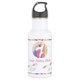 Personalised Name - Rainbow Unicorn 532 Ml Water Bottle
