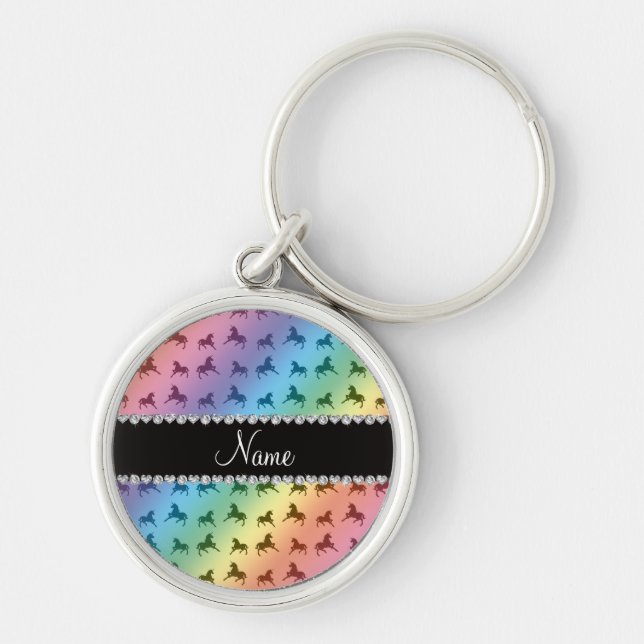 Personalised name rainbow unicorn pattern key ring (Front)