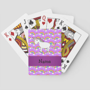Personalised name rainbow unicorn purple rainbows playing cards