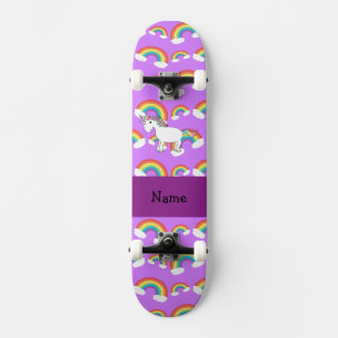 Personalised name rainbow unicorn purple rainbows skateboard