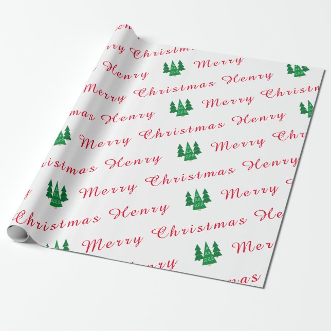 Personalised Name Red and White Merry Christmas Wrapping Paper (Unrolled)