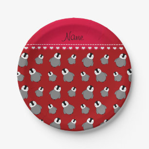 Personalised name red baby penguins paper plate