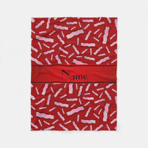 Personalised name red bacon pattern fleece blanket