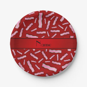 Personalised name red bacon pattern paper plate