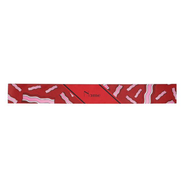 Personalised name red bacon pattern satin ribbon (Front)