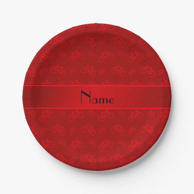 Personalised name red bicycles paper plate (Front)