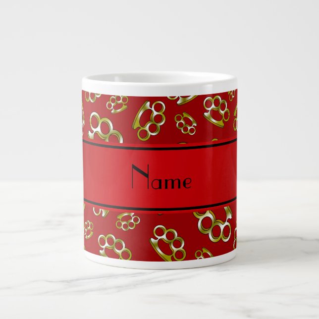 Personalised name red brass knuckles large coffee mug (Front)